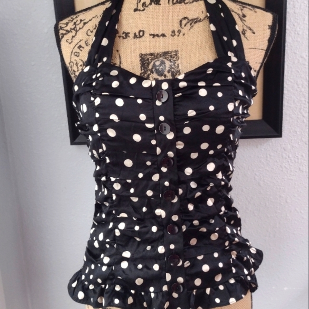 Inc. halter style polka dot top